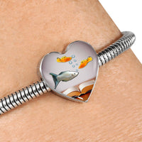 Mollies Fish Print Heart Charm Steel Bracelet-Free Shipping - Deruj.com