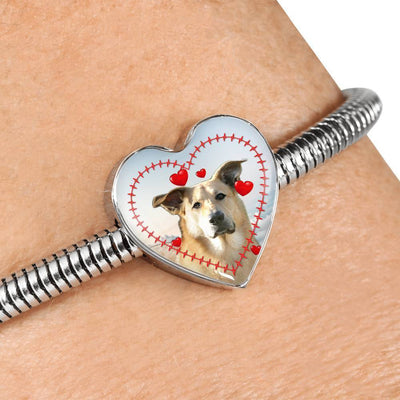 Chinook Dog Print Heart Charm Steel Bracelet-Free Shipping - Deruj.com