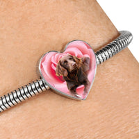 Boykin Spaniel Print Heart Charm Steel Bracelet-Free Shipping - Deruj.com