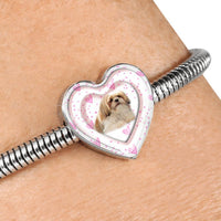 Shih Tzu Dog Print Heart Charm Steel Bracelet-Free Shipping - Deruj.com