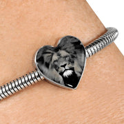 Lion Grey Art Print Heart Charm Steel Bracelet-Free Shipping - Deruj.com