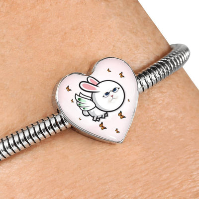Flying Cat Print Heart Charm Steel Bracelet-Free Shipping - Deruj.com