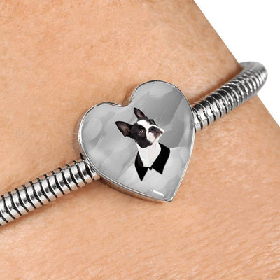 Boston Terrier Print Heart Steel Bracelet-Free Shipping - Deruj.com