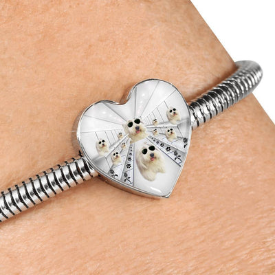 Cute Old English Sheepdog Dog Print Heart Charm Steel Bracelet-Free Shipping - Deruj.com