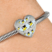 American Goldfinch Bird Print Heart Charm Steel Bracelet-Free Shipping - Deruj.com