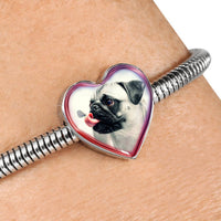 Cute Pug Dog Print Heart Charm Steel Bracelet-Free Shipping - Deruj.com