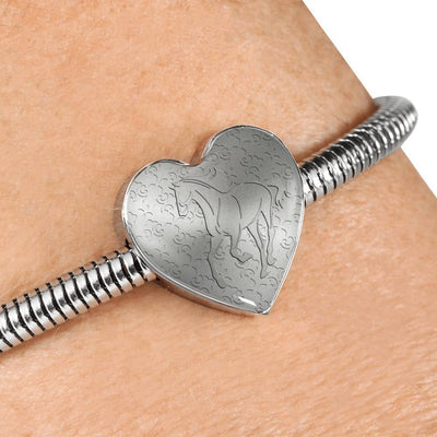 Thoroughbred Horse Print Heart Charm Steel Bracelet-Free Shipping - Deruj.com
