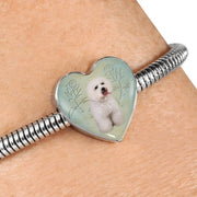 Bichon Frise Dog Print Heart Charm Steel Bracelet-Free Shipping - Deruj.com