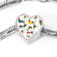 Dachshund Dog Art Print Heart Charm Steel Bracelet-Free Shipping - Deruj.com