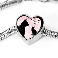 Cat Vector Art Print Heart Charm Steel Bracelet-Free Shipping - Deruj.com