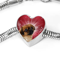 Tibetan Spaniel Dog Print Heart Charm Steel Bracelet-Free Shipping - Deruj.com