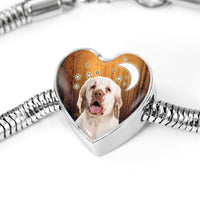 Clumber Spaniel Print Heart Charm Steel Bracelet-Free Shipping - Deruj.com