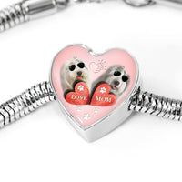 Old English Sheepdog Dog Print Heart Charm Steel Bracelet-Free Shipping - Deruj.com