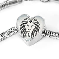 Lion Black&White Art Print Heart Charm Steel Bracelet-Free Shipping - Deruj.com
