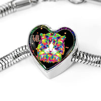 Colorful Cat Print Heart Charm Steel Bracelet-Free Shipping - Deruj.com