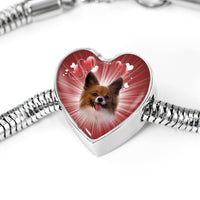 Papillon Dog Print Heart Charm Steel Bracelet-Free Shipping - Deruj.com