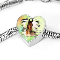 Thoroughbred Horse Art Print Heart Charm Steel Bracelet-Free Shipping - Deruj.com