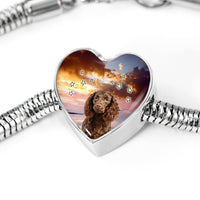 American Water Spaniel Print Heart Charm Steel Bracelet-Free Shipping - Deruj.com