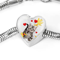 American Shorthair Print Heart Charm Steel Bracelet-Free Shipping - Deruj.com
