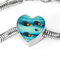 Achilles Tang Fish Print Heart Charm Steel Bracelet-Free Shipping - Deruj.com