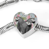 African Grey Parrot Print Heart Charm Steel Bracelet-Free Shipping - Deruj.com