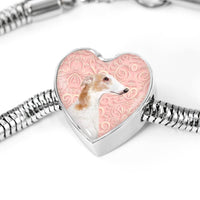 Borzoi Dog Print Heart Charm Steel Bracelet-Free Shipping - Deruj.com