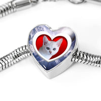 Burmilla Cat Print Heart Charm Steel Bracelet-Free Shipping - Deruj.com
