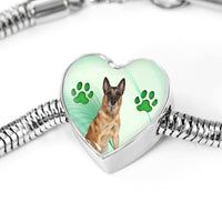 Belgian Malinois Print Heart Charm Steel Bracelet-Free Shipping - Deruj.com