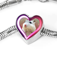 Campbell Dwarf Hamster Print Heart Charm Steel Bracelet-Free Shipping - Deruj.com