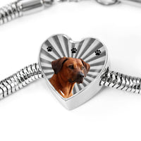 Rhodesian Ridgeback Print Heart Charm Steel Bracelet-Free Shipping - Deruj.com