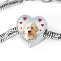 Goldendoodle Dog Print Heart Charm Steel Bracelet-Free Shipping - Deruj.com