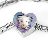 Cute White Hamster Print Heart Charm Steel Bracelet-Free Shipping - Deruj.com