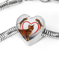 Bengal Cat Print Heart Charm Steel Bracelet-Free Shipping - Deruj.com