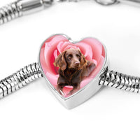 Boykin Spaniel Print Heart Charm Steel Bracelet-Free Shipping - Deruj.com