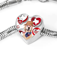Golden Retriever Print Texas Heart Charm Steel Bracelet-Free Shipping - Deruj.com