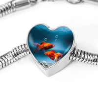 Fantail Fish Print Heart Charm Steel Bracelet-Free Shipping - Deruj.com