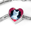 Cute White Kitten Cat Print Heart Charm Steel Bracelet-Free Shipping - Deruj.com