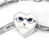 Cute Cat With Glasses Print Heart Charm Steel Bracelet-Free Shipping - Deruj.com