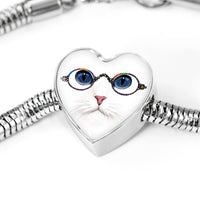 Cute Cat With Glasses Print Heart Charm Steel Bracelet-Free Shipping - Deruj.com