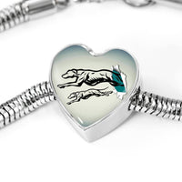 Greyhound Dog Art Print Heart Charm Steel Bracelet-Free Shipping - Deruj.com
