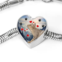 Ocicat Print Heart Charm Steel Bracelet-Free Shipping - Deruj.com