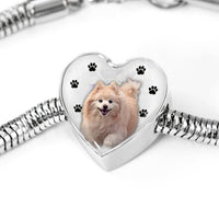 Cute Pomeranian Print Heart Charm Steel Bracelet-Free Shipping - Deruj.com