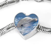 Cute Dolphin Print Heart Charm Steel Bracelet-Free Shipping - Deruj.com