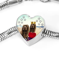 Sussex Spaniel Print Heart Charm Steel Bracelet-Free Shipping - Deruj.com