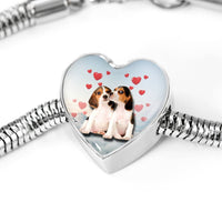 Cute Beagle Dog Print Heart Charm Steel Bracelet-Free Shipping - Deruj.com