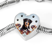 Bernese Mountain Dog Print Heart Charm Steel Bracelet-Free Shipping - Deruj.com
