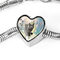 Lovely Korat Print Heart Charm Steel Bracelet-Free Shipping - Deruj.com