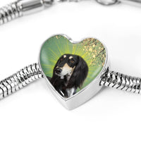 Black Saluki Dog Print Heart Charm Steel Bracelet-Free Shipping - Deruj.com