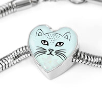 Cute Cat Face Print Heart Charm Steel Bracelet-Free Shipping - Deruj.com