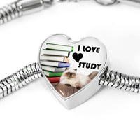 Himalayan Cat Print Heart Charm Steel Bracelet-Free Shipping - Deruj.com
